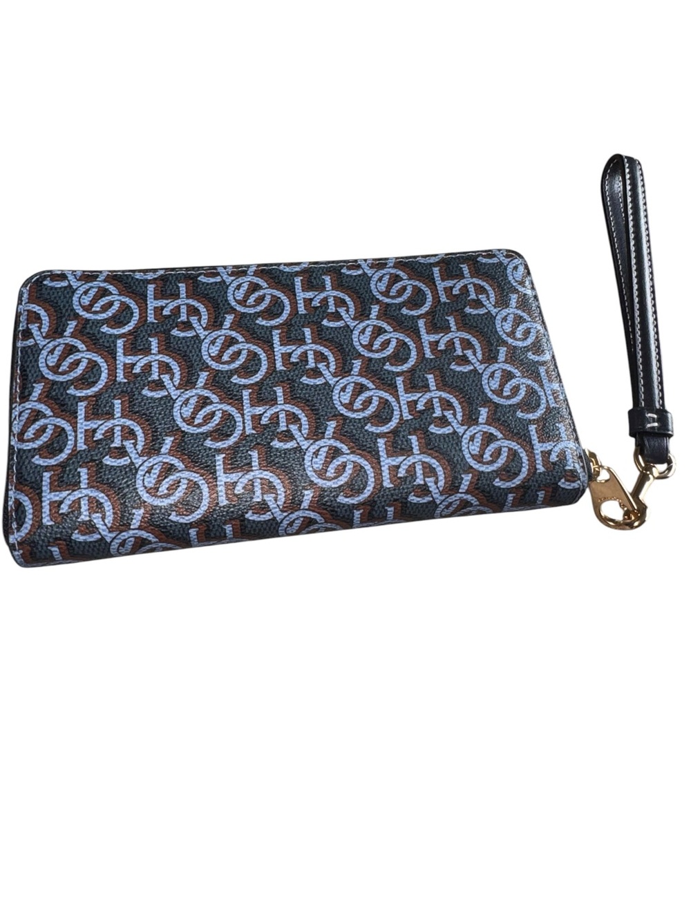 Coach Signature Zip Wristlet in Blue and Brown NWT